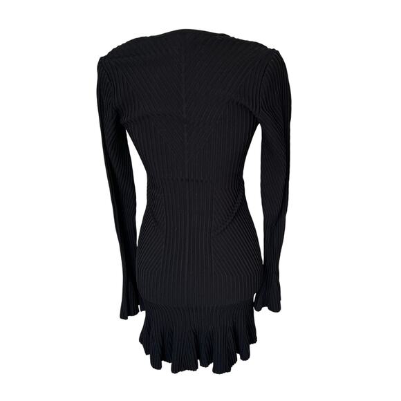 Jonathan Simkhai Black Rib Knit Dress Small Stretch V Neck Long Sleeve Luxury - Picture 8 of 8